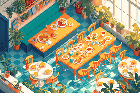 阳光餐厅明亮的餐厅插画