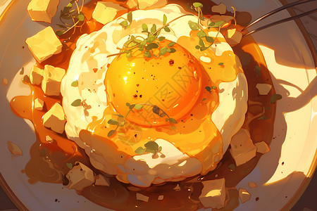 锅里鸡蛋美味的煎蛋插画