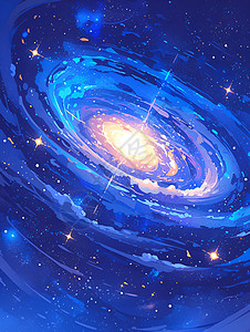 蓝色星系宇宙蓝色银河插画