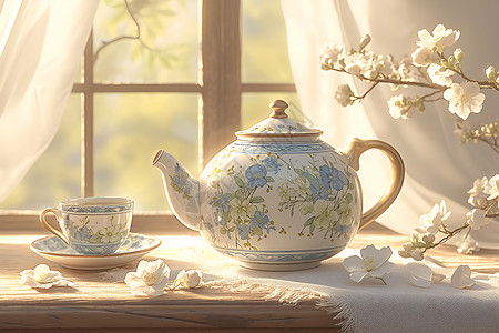 茶具产品拍摄美丽的茶具插画