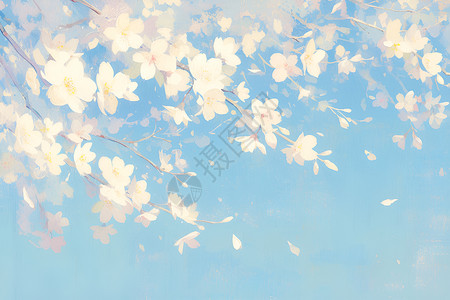春天天花边白樱花绽放于蔚蓝天空下插画