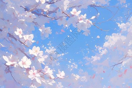 樱花绽放于蔚蓝天空下插画