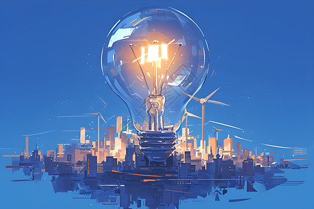 点亮城市可再生能源点亮未来插画