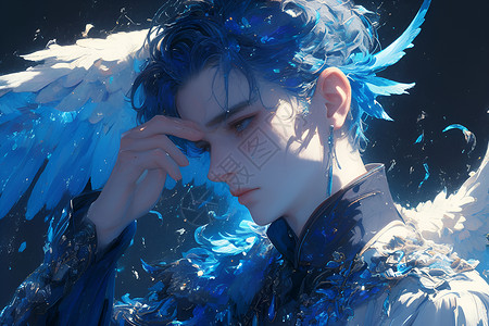 英俊的蓝发天使背景图片