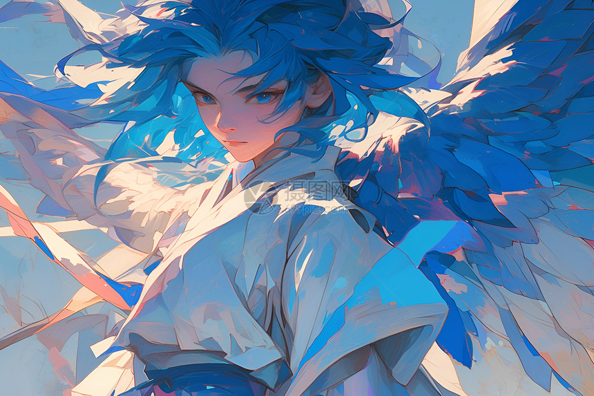 蓝发天使的翅膀图片