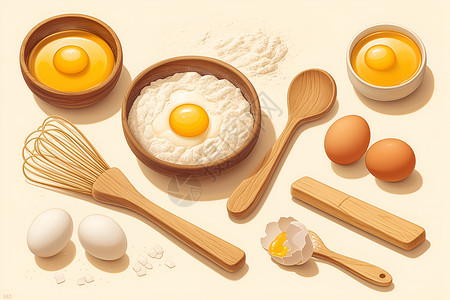鸡蛋烹饪蛋糕烘焙展示插画