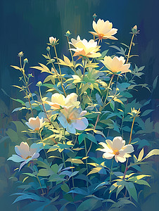 美丽花丛植物花丛里的花朵插画