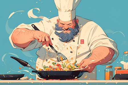 大厨做菜烹饪展示烹饪技术插画