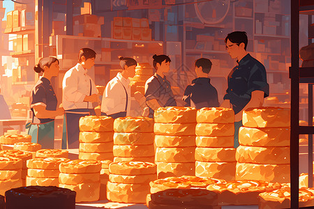 繁忙的面包店背景图片