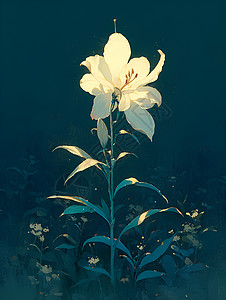 植物叶片素材黑夜中的一枝花插画