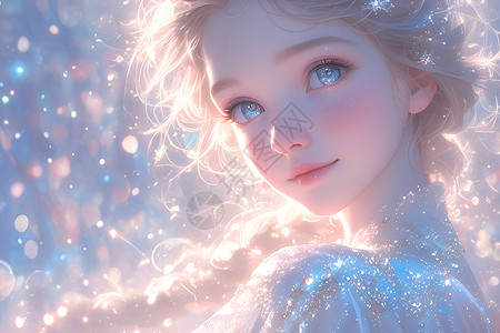 雪花中的女孩阳光花园中的雪后女王插画