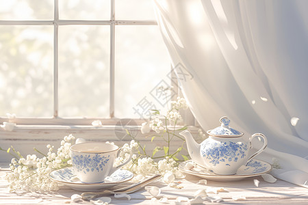 清新雅致的茶壶背景图片