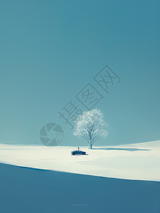 越野汽车在雪地狂飙停在雪原树下的车辆插画