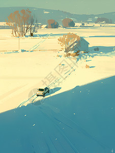 积雪旷野里的汽车背景图片