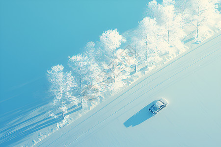 积雪道路上的汽车背景图片