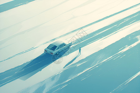 车雪地雪原上汽车插画