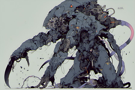 格斗机器人机械怪兽插画