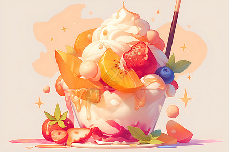 水果刨冰水果味冰沙插画