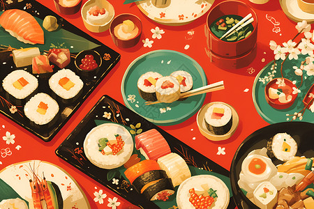 餐具美食素材美味的寿司插画
