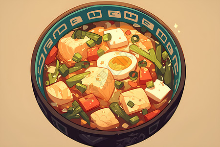 鸡蛋豆腐热气腾腾的美食插画