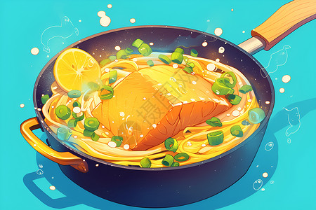 煎炸食物一道香喷喷的煎炸鱼插画