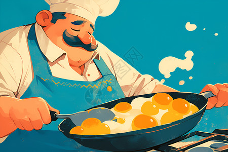 生蚝煎蛋一位厨师正在烹饪插画