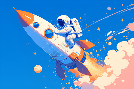 奇幻科技火箭上的宇航员插画