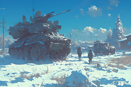 雪地中的坦克背景图片