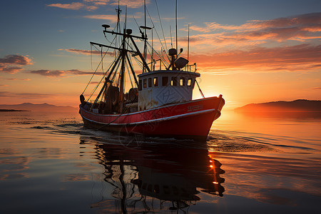 黄昏下的渔船背景图片