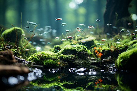 鱼缸里花鱼缸里的植物和鱼类背景