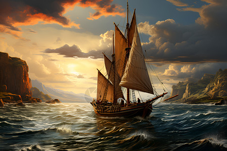 驶向大海的帆船背景图片
