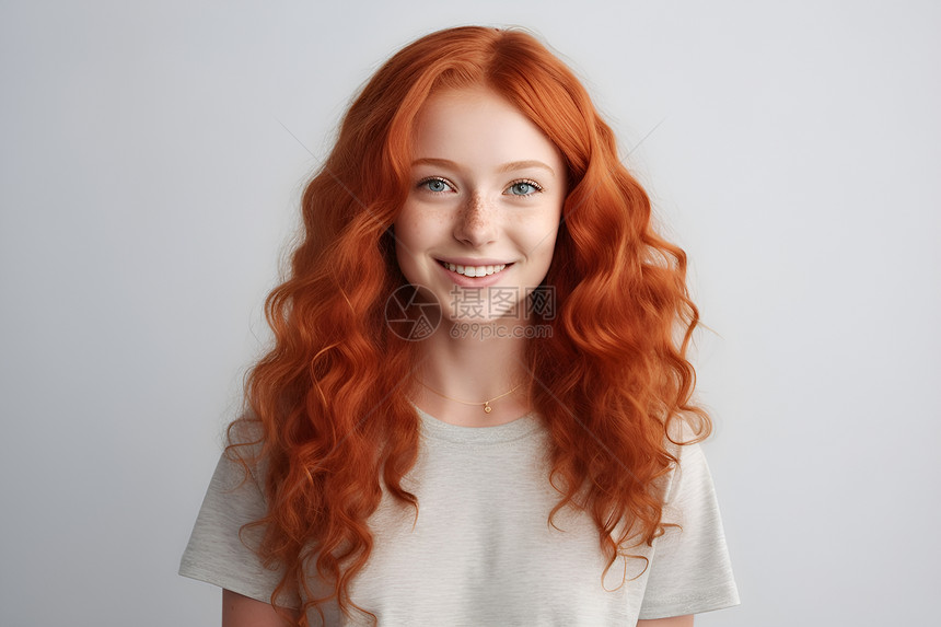 微笑的红发女子图片