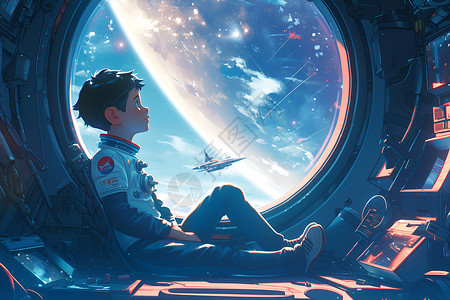 太空站内的男孩背景图片