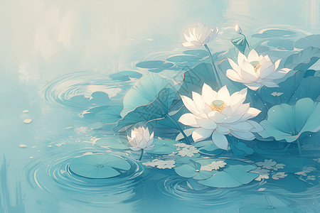 莲花绽放水域中的莲花插画