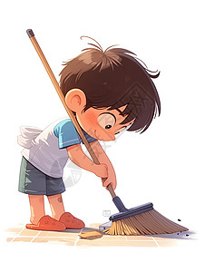 正在扫地的卡通男孩背景图片