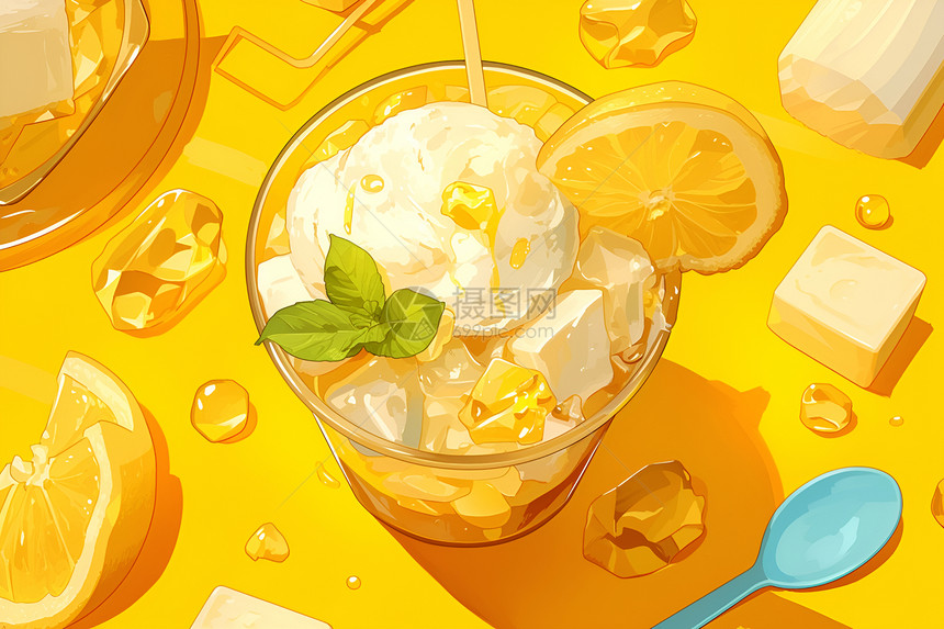 一碗柠檬冰激凌图片