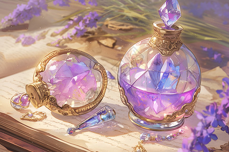 高贵紫晶石玻璃瓶里的紫晶石插画