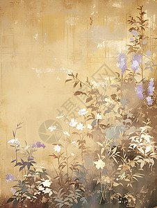 柔和笔触的植物壁画背景图片
