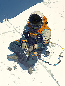 宇航员头盔雪地上的宇航员插画