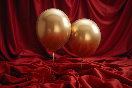 时间立体装饰红布上的充气气球背景