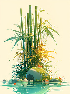 柔韧性静谧荷塘中的竹林插画