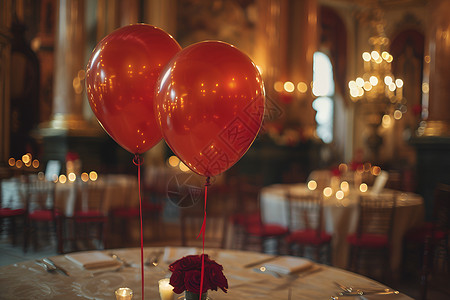 立体红色数字餐桌上的红色气球背景