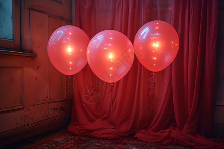 红色背景前的充气气球高清图片