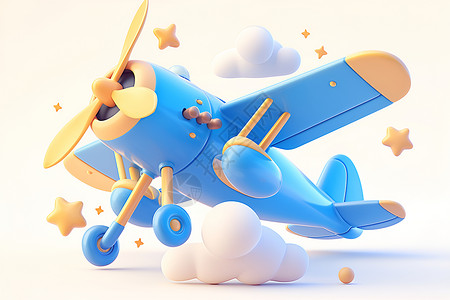 蓝色可爱卡通飞机背景图片