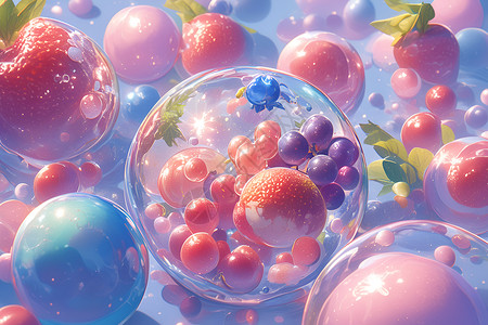 泡泡中的水果背景图片
