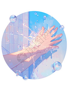 清水洗手用清水清洗双手插画