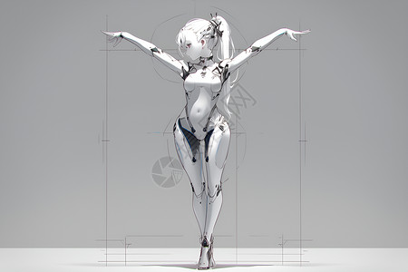 机器女孩独舞的机器少女插画