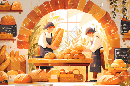 天然工坊素材烘焙工坊里的面包插画