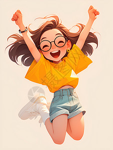 快乐的小女孩快乐的眼镜小女孩插画