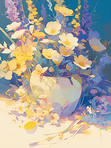 花盆花朵花坛中绽放的绚烂色彩插画